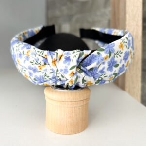 Knotted alice band- white & blue floral print