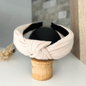 Knotted alice band- light cream striped