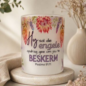 Frosted mug- Hy sal sy Engele opdrag gee