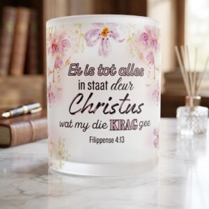 Frosted mug-Ek is tot alles in staat blomme