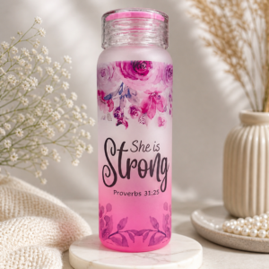 500ml frosted glass bottle- pink she is strong