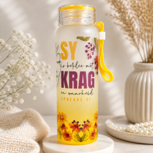 500ml frosted glass bottle- geel sy is beklee