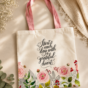 Start Each Day with a Grateful Heart Canvas Tote Bag-378 x 378 x 3mm