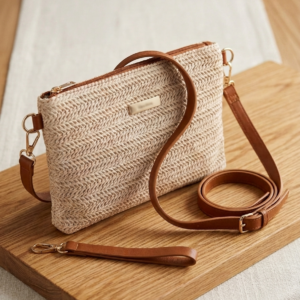 Straw sling bag-brown(21x15cm)