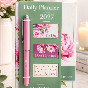 2027 Diary - General Christian Daily Planner for Women - Pink - Hardcover with Stationery Set