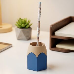 Teacher pencil holder with blue pencil